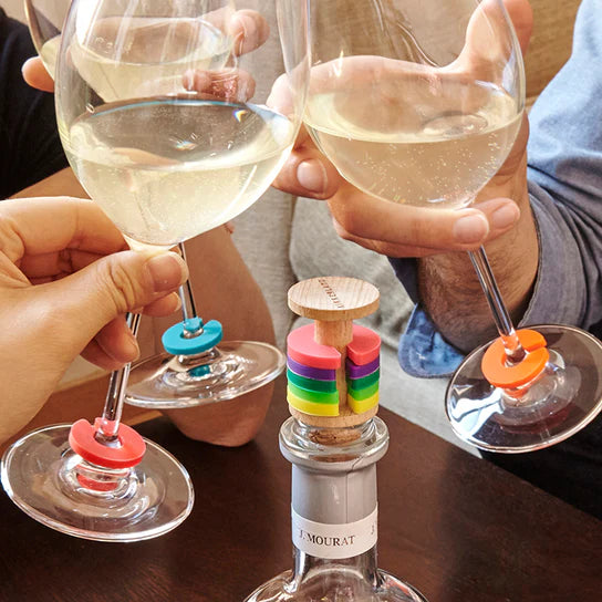Regenbogen-Weinringe + Stöpsel