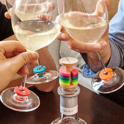 Regenbogen-Weinringe + Stöpsel
