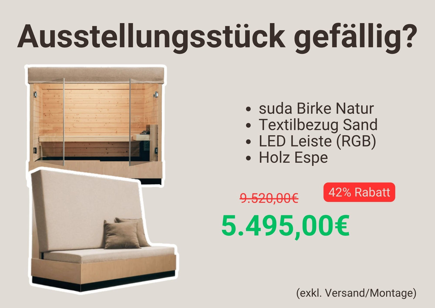 suda Ausstellungsstück Birke Natur inkl. LED