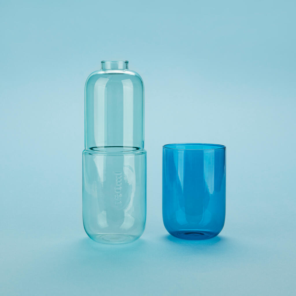 Flasche & Glas Water Pill (Blau)
